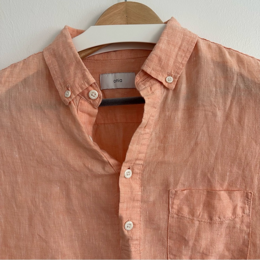 ONIA Linen Button-Down Shirt - Peach